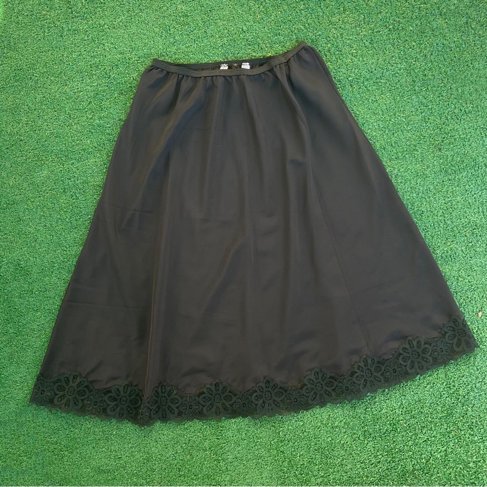 Vintage Black Half Slip Skirt with Lace Hem
